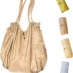 Foldable Shopping Bag for Groceries, Large Capacity Portable Tote Bag for Travel Waterproof Reusable Bags with Handles for Supermarket Picnic Beach (Brown)