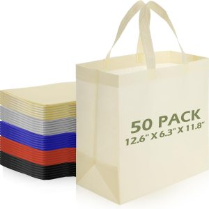 50 Pcs Reusable Totes Bag Bulk Grocery Shopping Bags Non Woven Grocery Multicolor Handle Bag 12.6 x 6.3 x 11.8 inches Foldable Portable Bag for Shop Events Retail Store