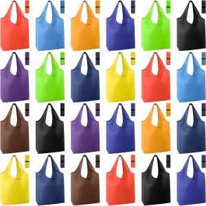 24 Pieces Reusable Grocery Bags Polyester Shopping Bags for Groceries Multi Colors Reusable Foldable Shopping Tote(Solid Style)
