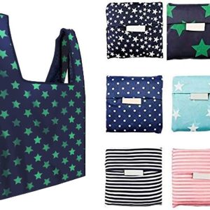 6 Pack Reusable Shopping Grocery Bags with Pouch Foldable, Washable , 35LB Weight Capacity, Heavy Duty Tote, Eco-Friendly Purse Bag Fits in Pocket Waterproof & Lightweight