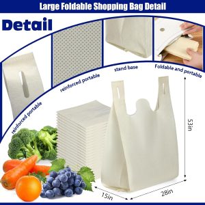 Large Grocery T-shirt Bags Bulk Reusable Non Woven Shopping Bag Foldable Gift Tote with Handle, 21x11x6 Inch
