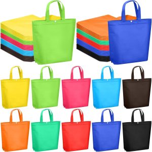 100 Pcs Reusable Grocery Bags Bulk Large Non Woven Portable Tote with Handle Multicolor Grocery Shopping Tote Foldable Gift Bag with Button,14.96 x 12.6 x 3.94 inches