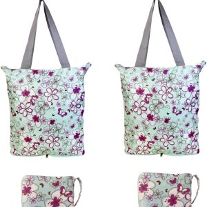 2 Pack Kitchen Reusable Grocery Bags Foldable Washable with Zipper Heavy Duty Folding Shopping Tote Green