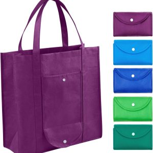 Extra Large Grocery Bags (Set of 5) - Foldable Into Pouch, Durable Heavy Duty Totes With Long Handles, Washable & Eco Friendly
