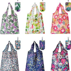 6 Pcs Reusable Shopping Bags, Foldable Grocery Bags in Pocket, Eco-friendly Travel Recycle Shopping Bags,Waterproof and Machine Washable, for Daily Shopping Supplies load